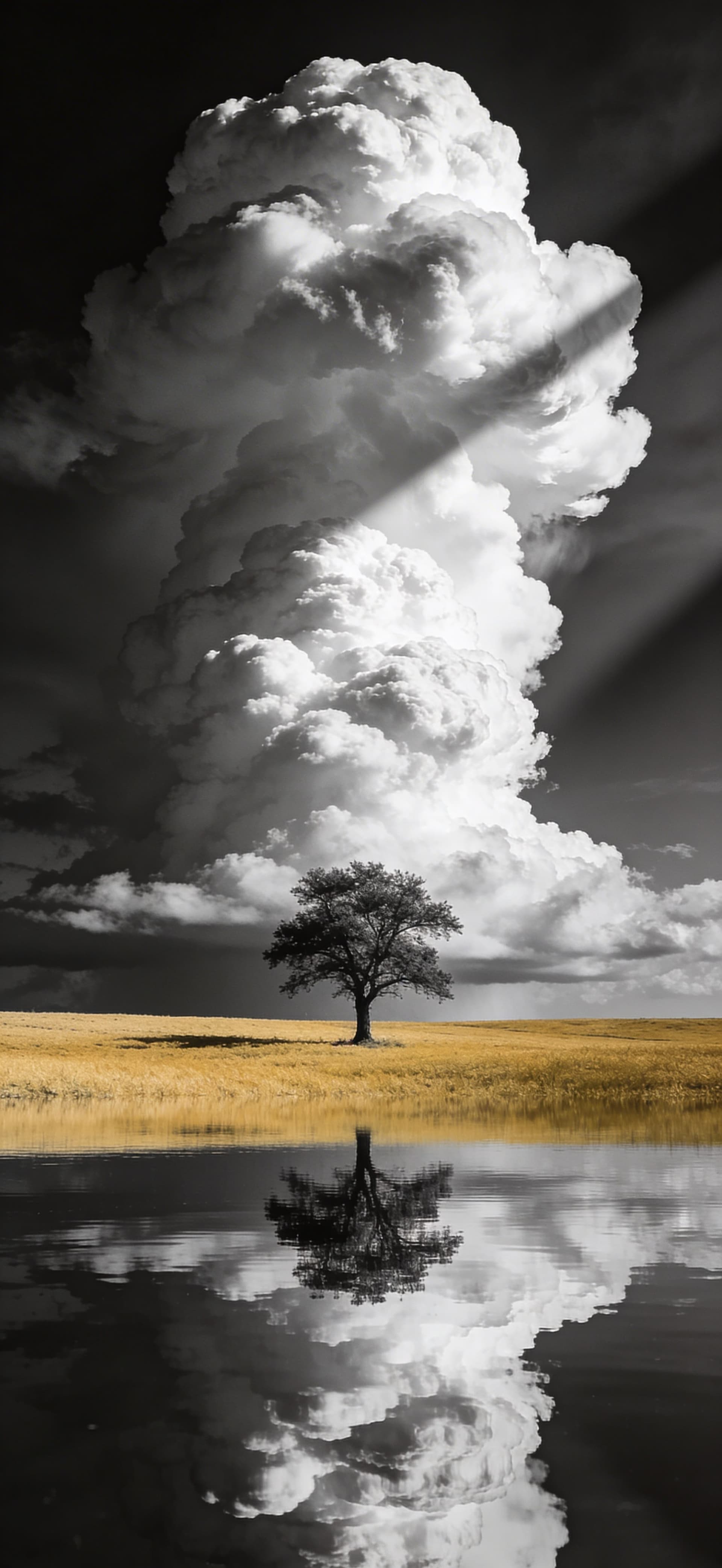 Monochrome Tree Reflection - Pro phone wallpaper