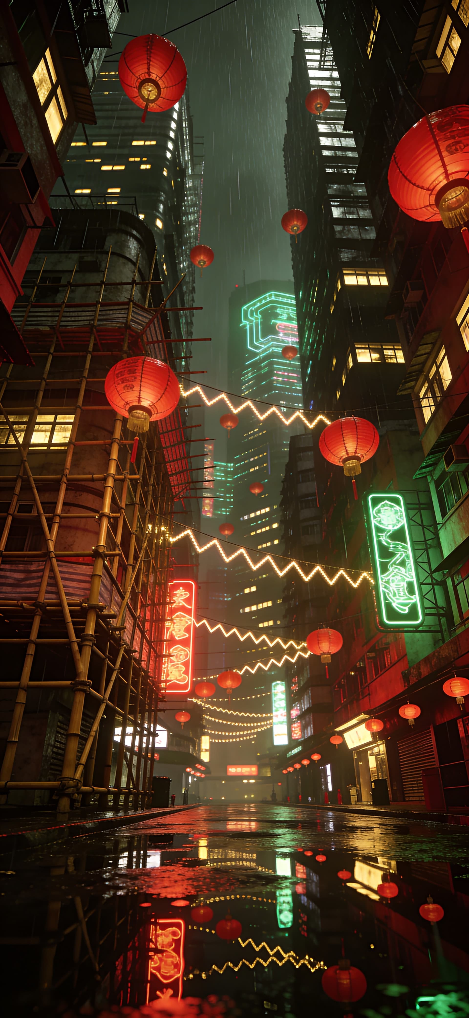 Neon Cityscape Rain - free phone wallpaper
