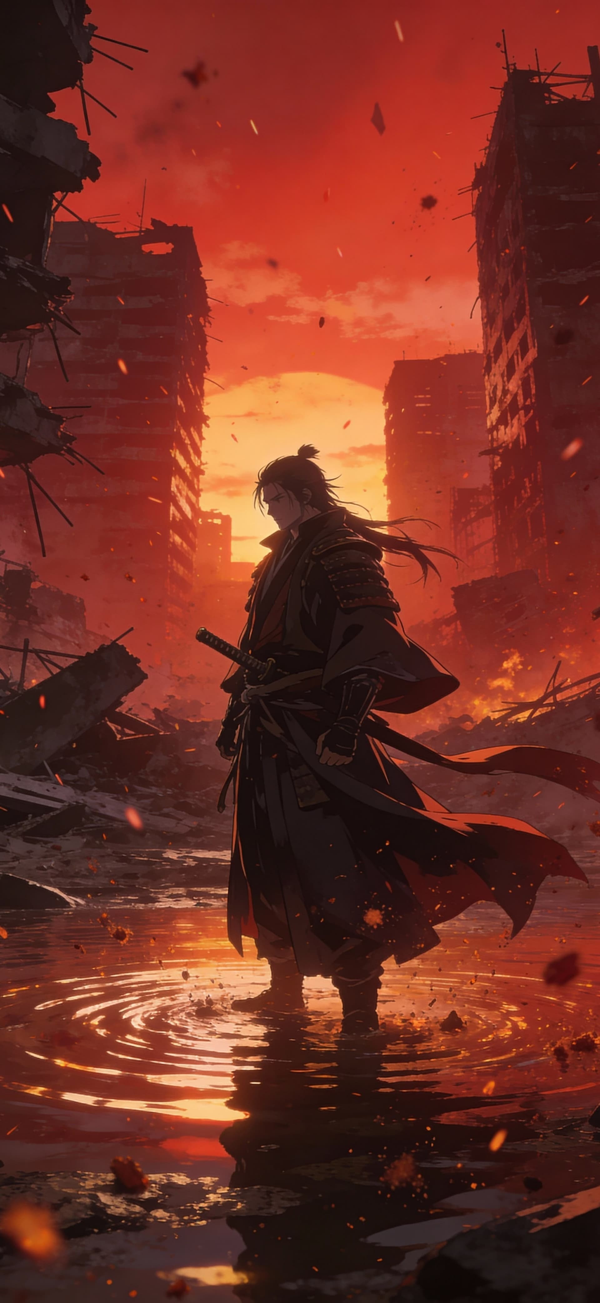 Samurai in Ruins - free phone wallpaper