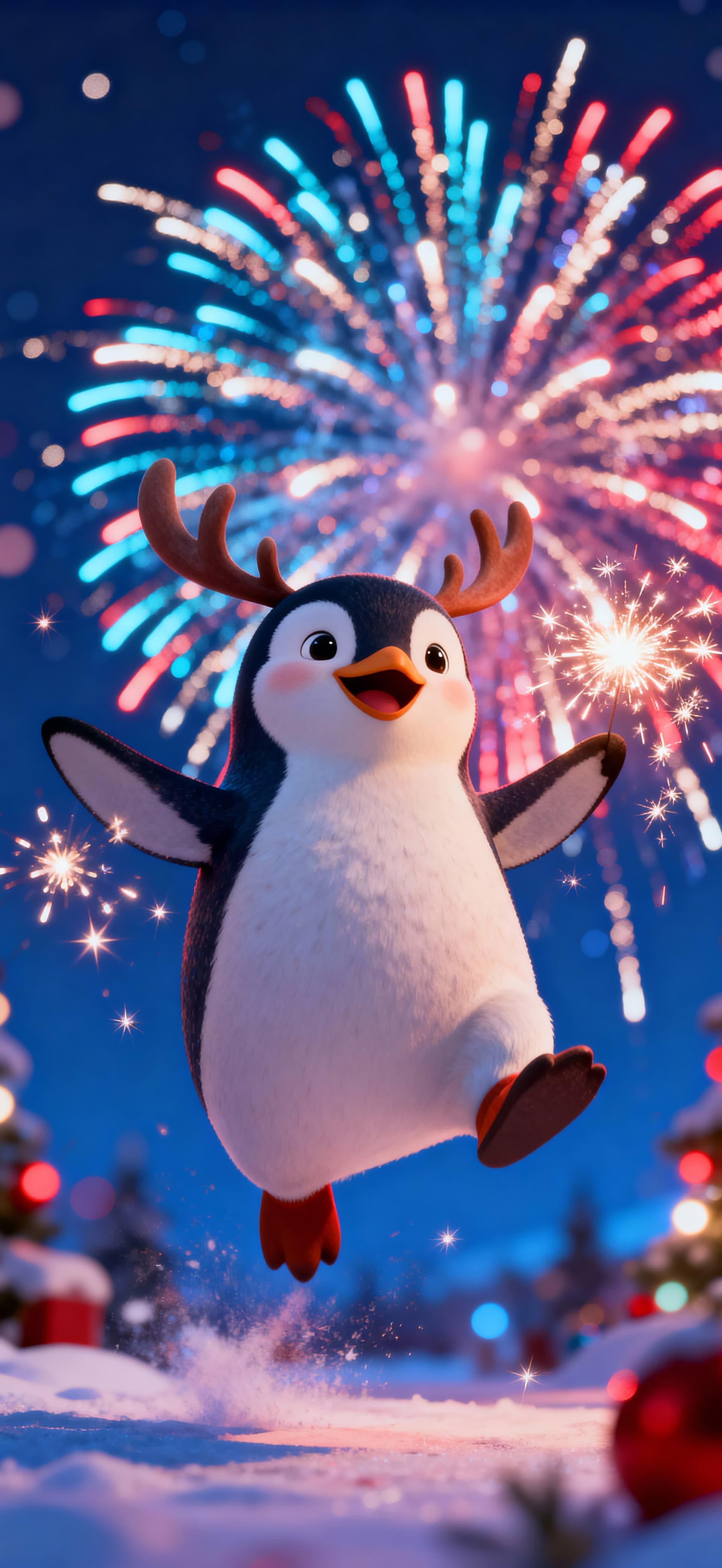 Christmas Penguin Deer 1 - free phone wallpaper