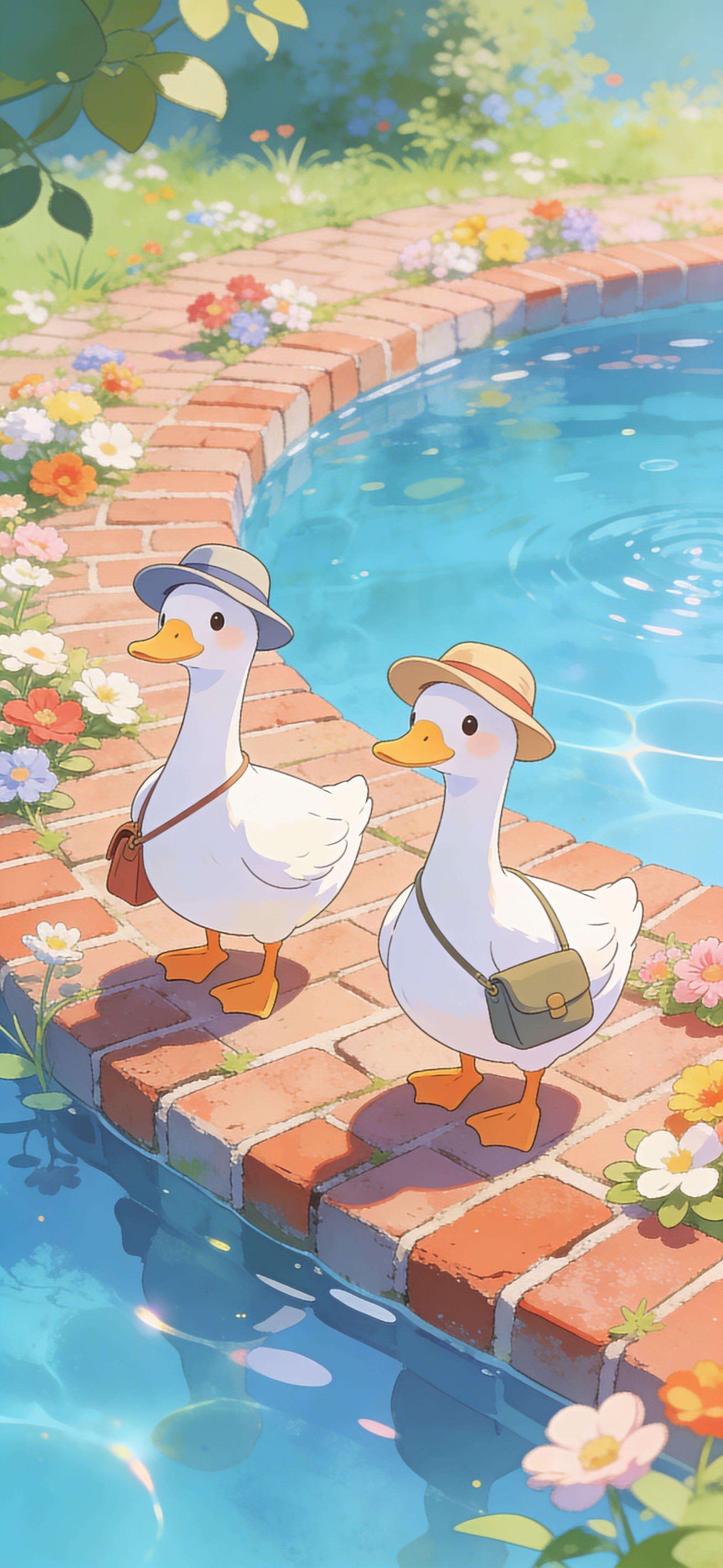 Duckling Tourist Duo - free phone wallpaper