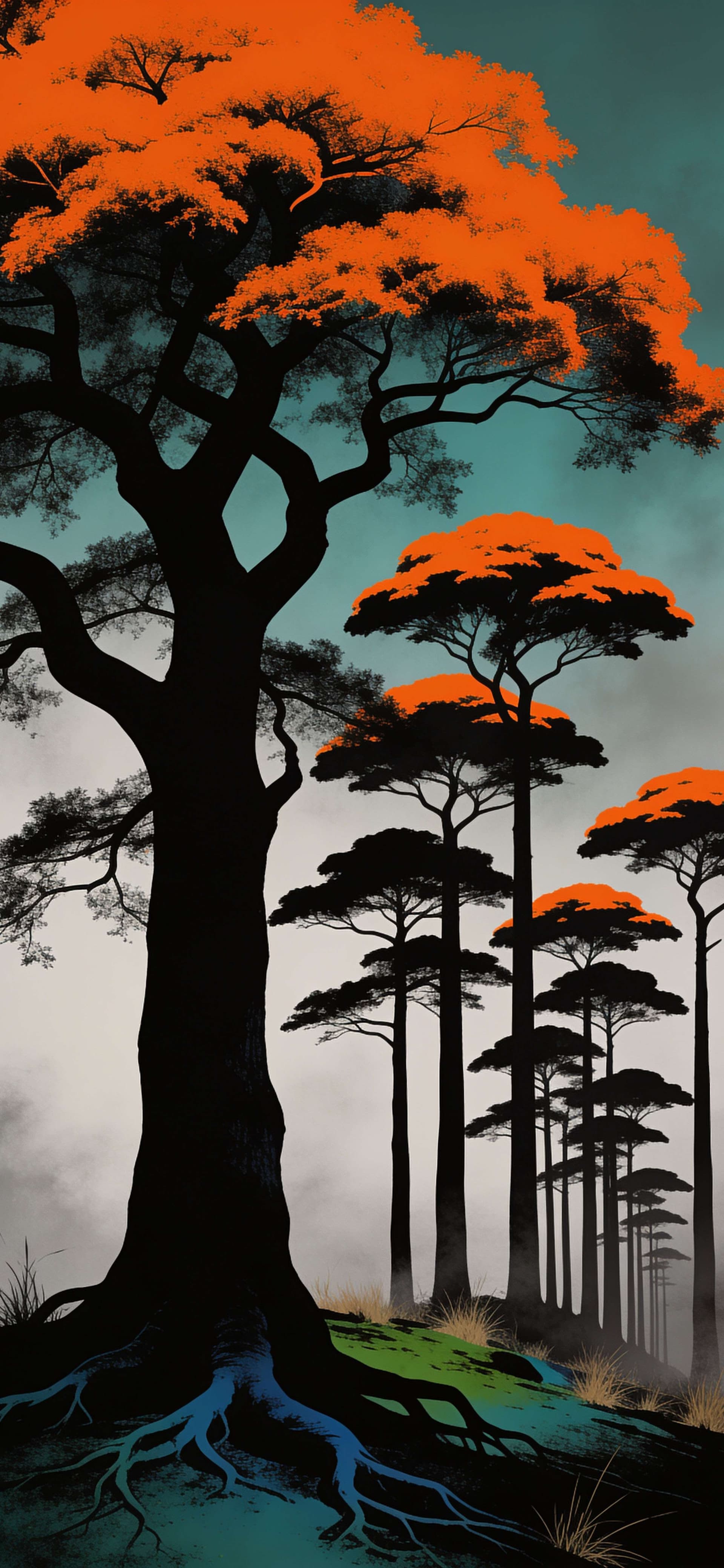 Orange Canopy Pines - Pro phone wallpaper