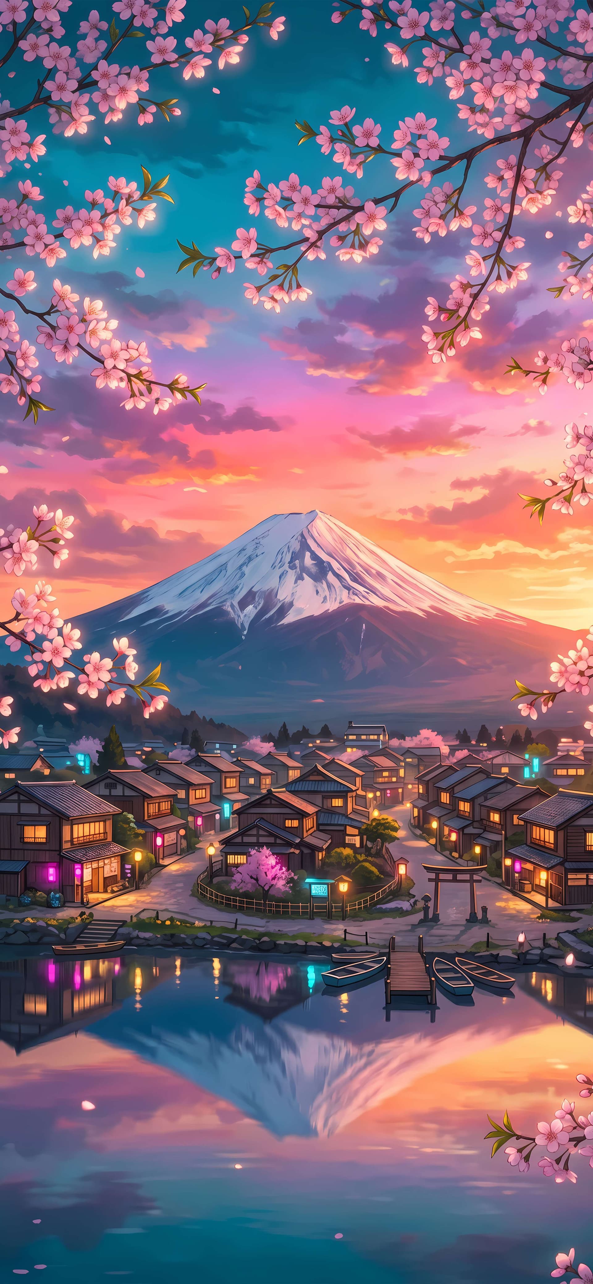 Cherry Blossom Village - Pro phone wallpaper