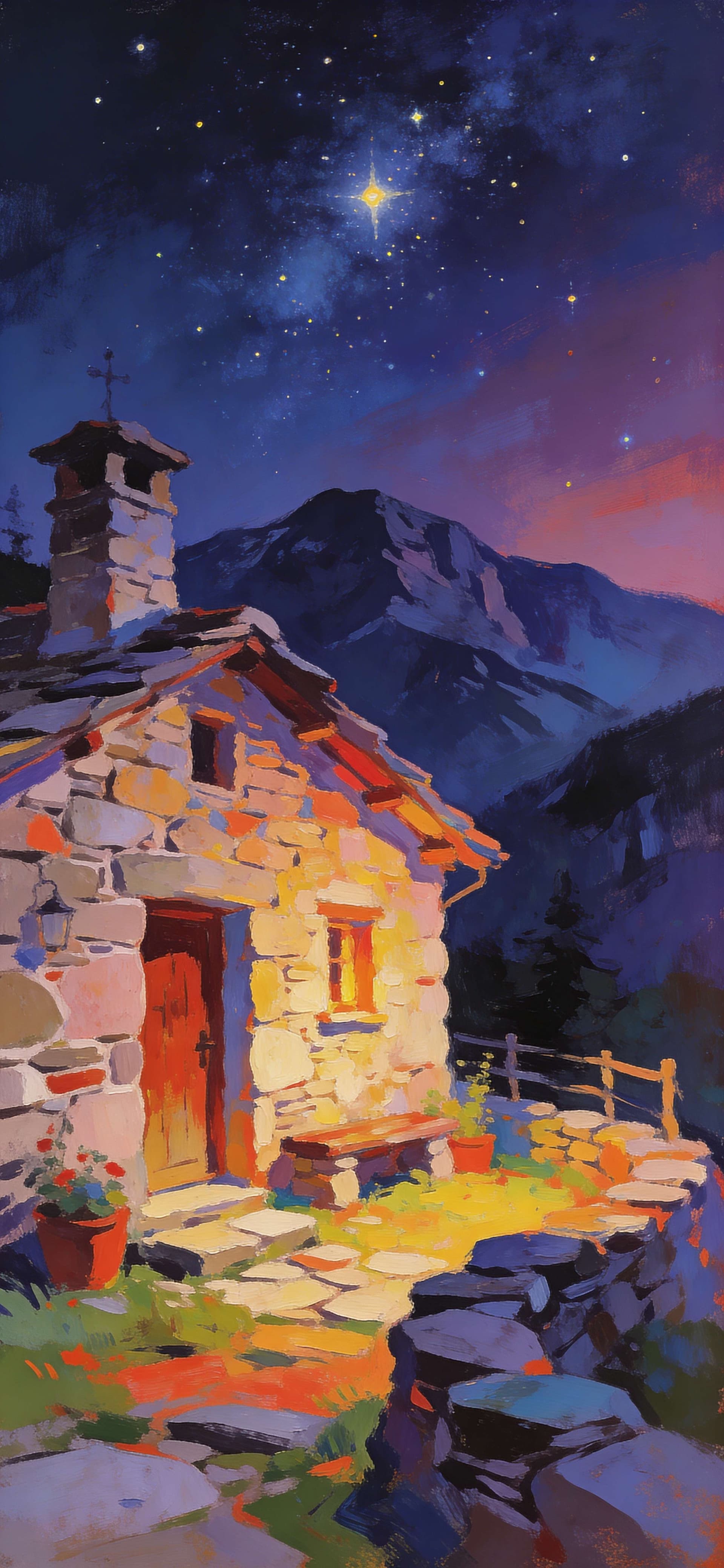 Mountain Chapel Night - free phone wallpaper