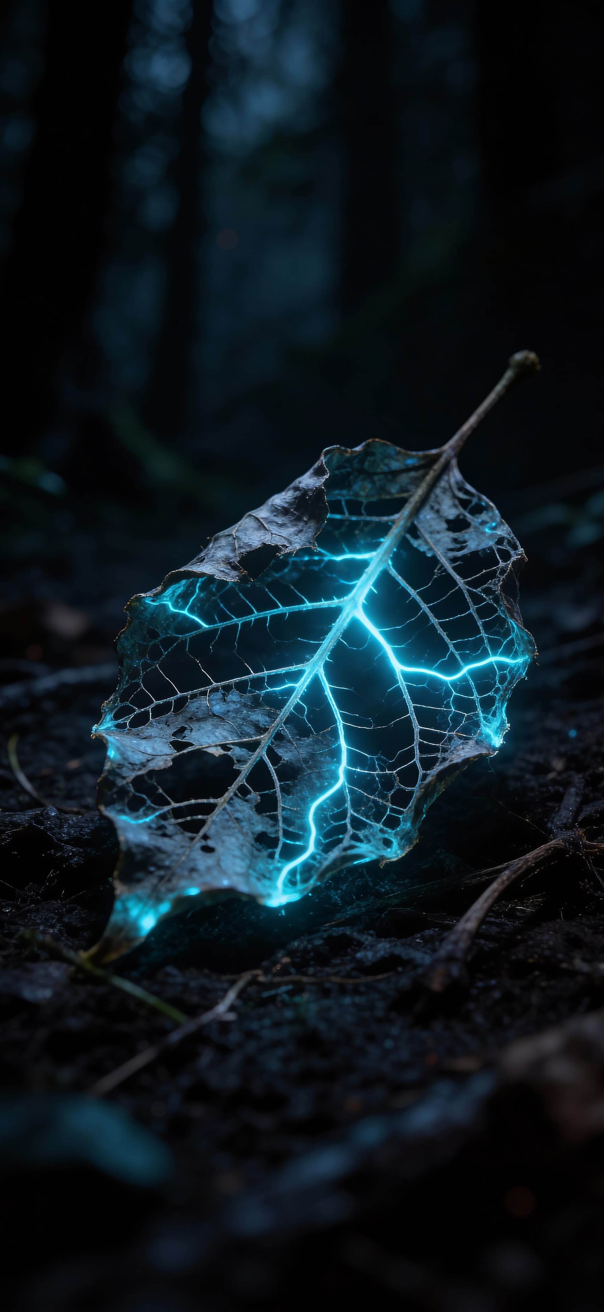 Glowing Leaf Veins - free phone wallpaper