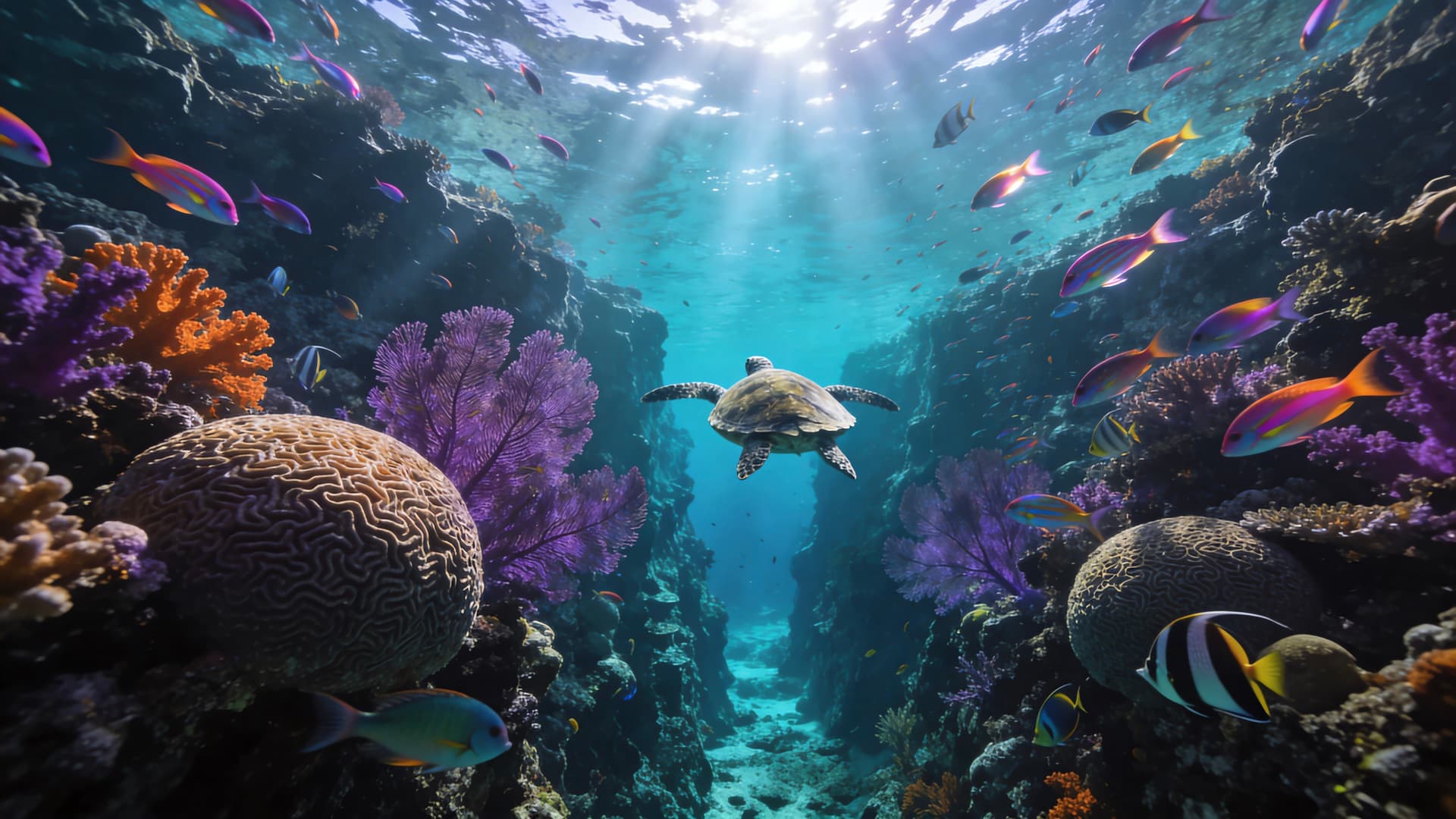 Underwater Turtle Paradise - free desktop wallpaper