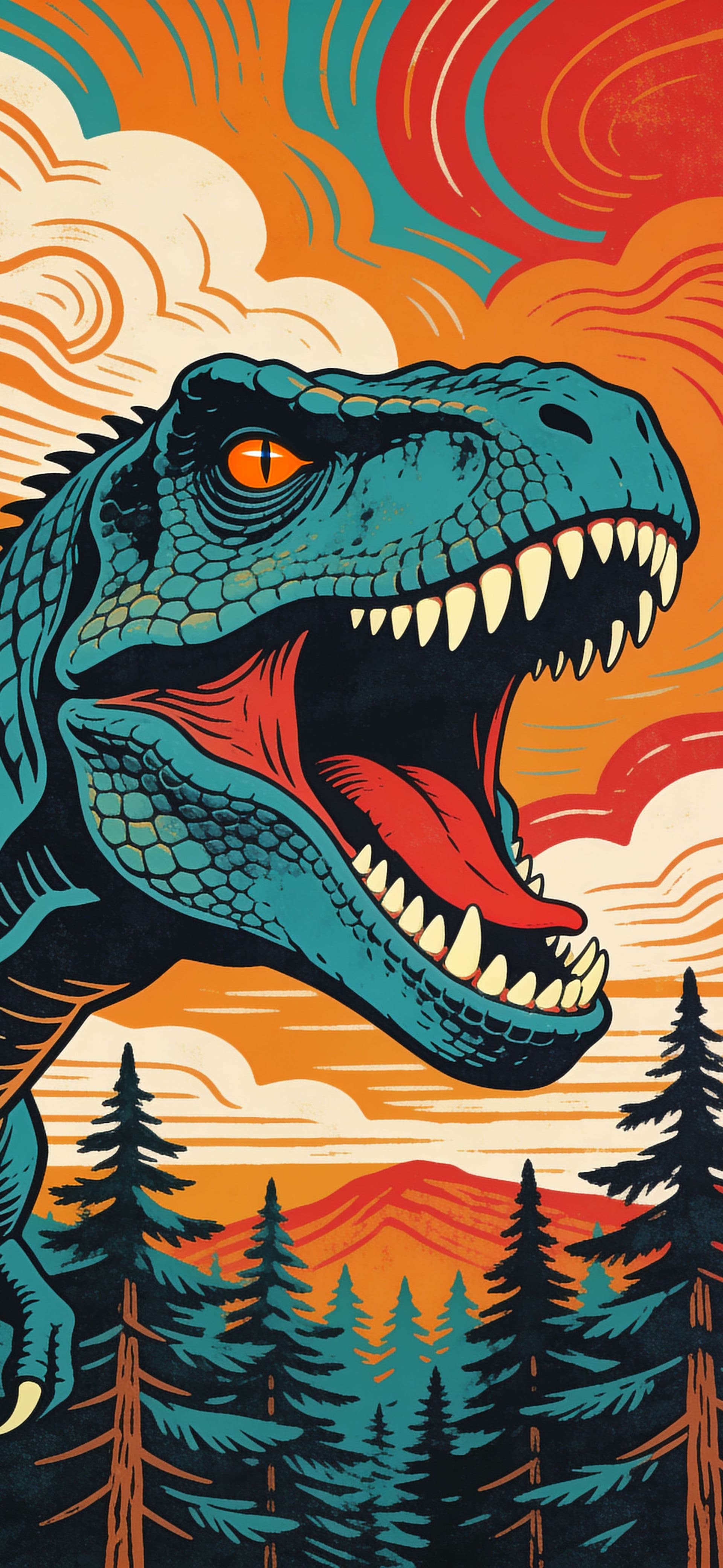 Retro Dino Dawn - free phone wallpaper