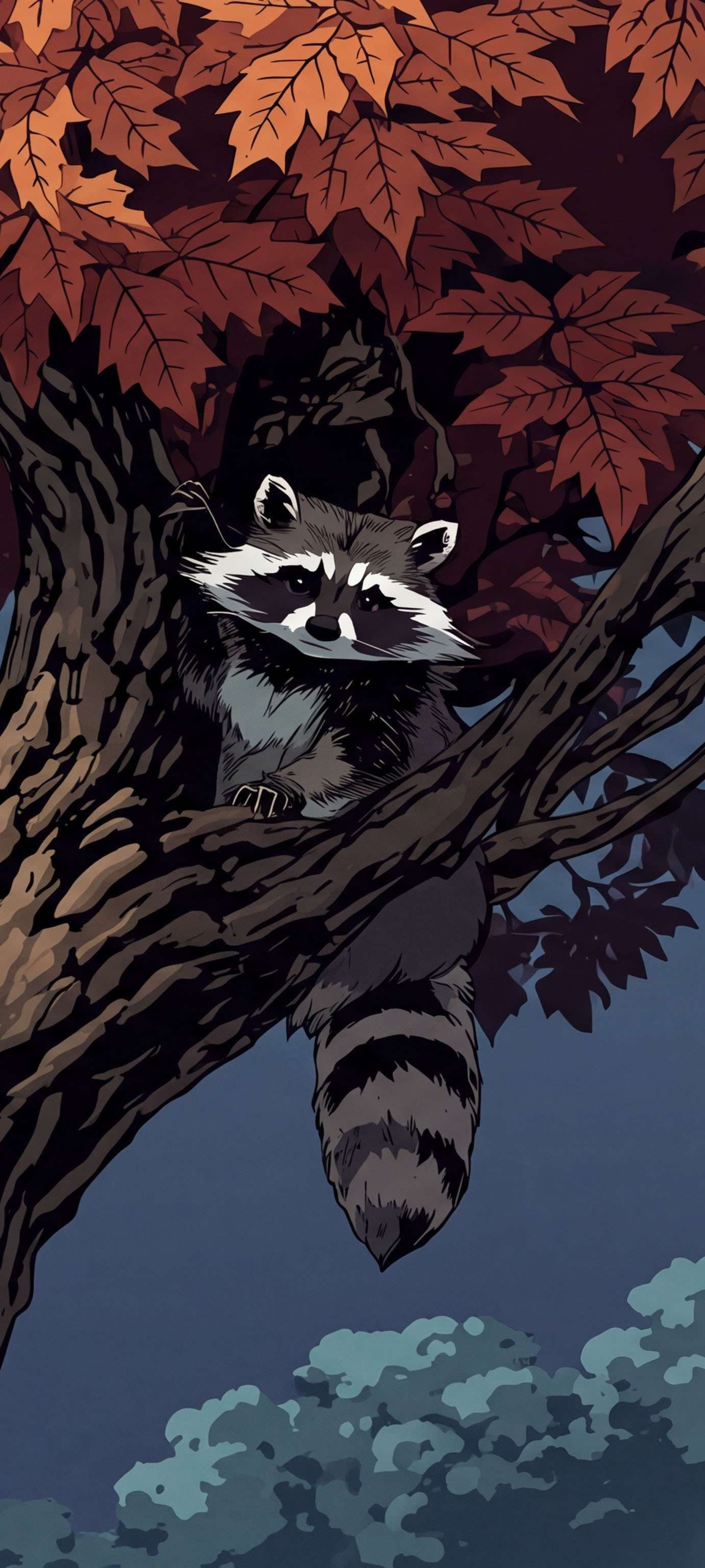 Curious Raccoon Tree - Pro phone wallpaper