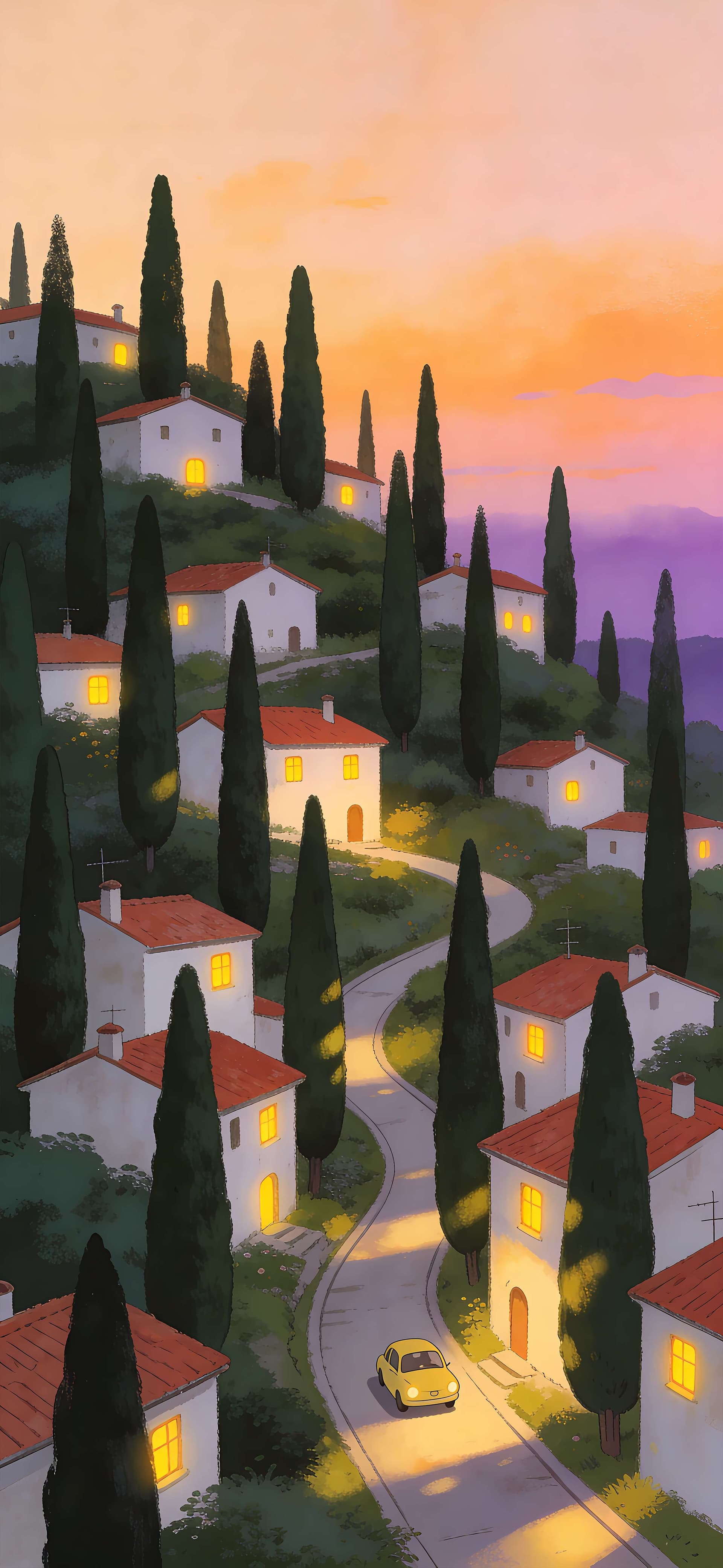 Tuscan Sunset Drive - free phone wallpaper