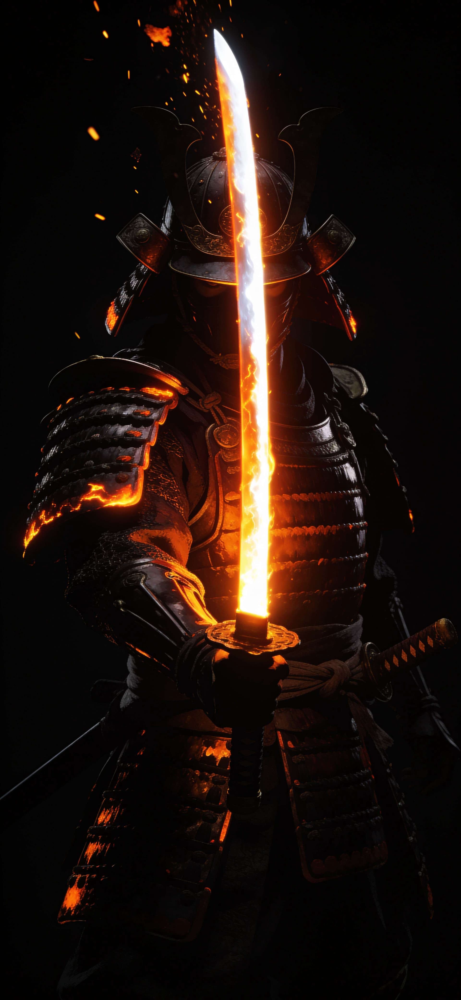 Fiery Samurai Blade - Pro phone wallpaper