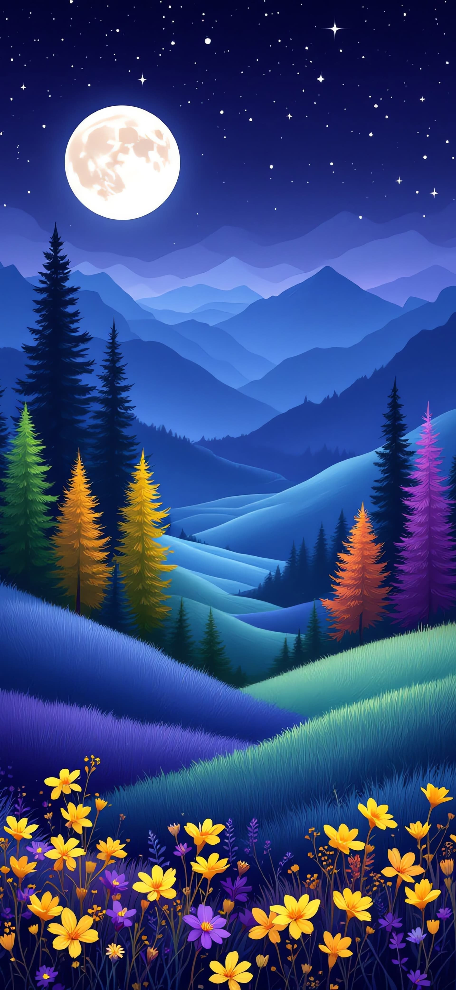Moonlit Valley Vista - free phone wallpaper