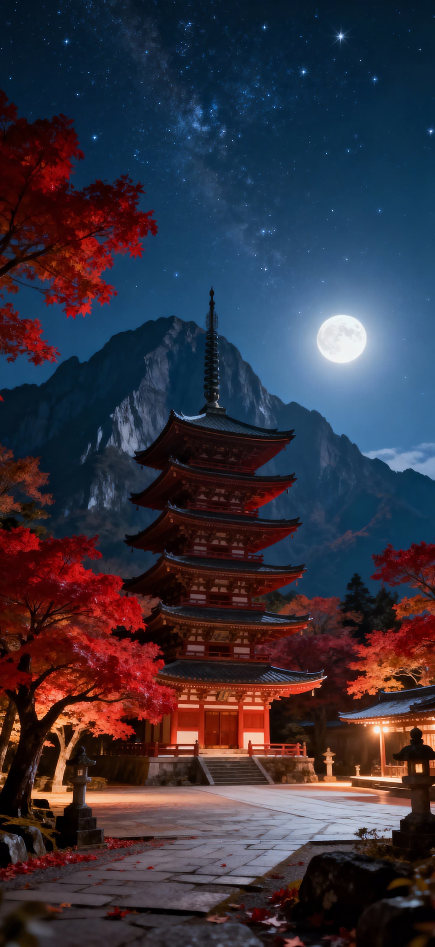 Moonlit Pagoda Garden 2 - free phone wallpaper