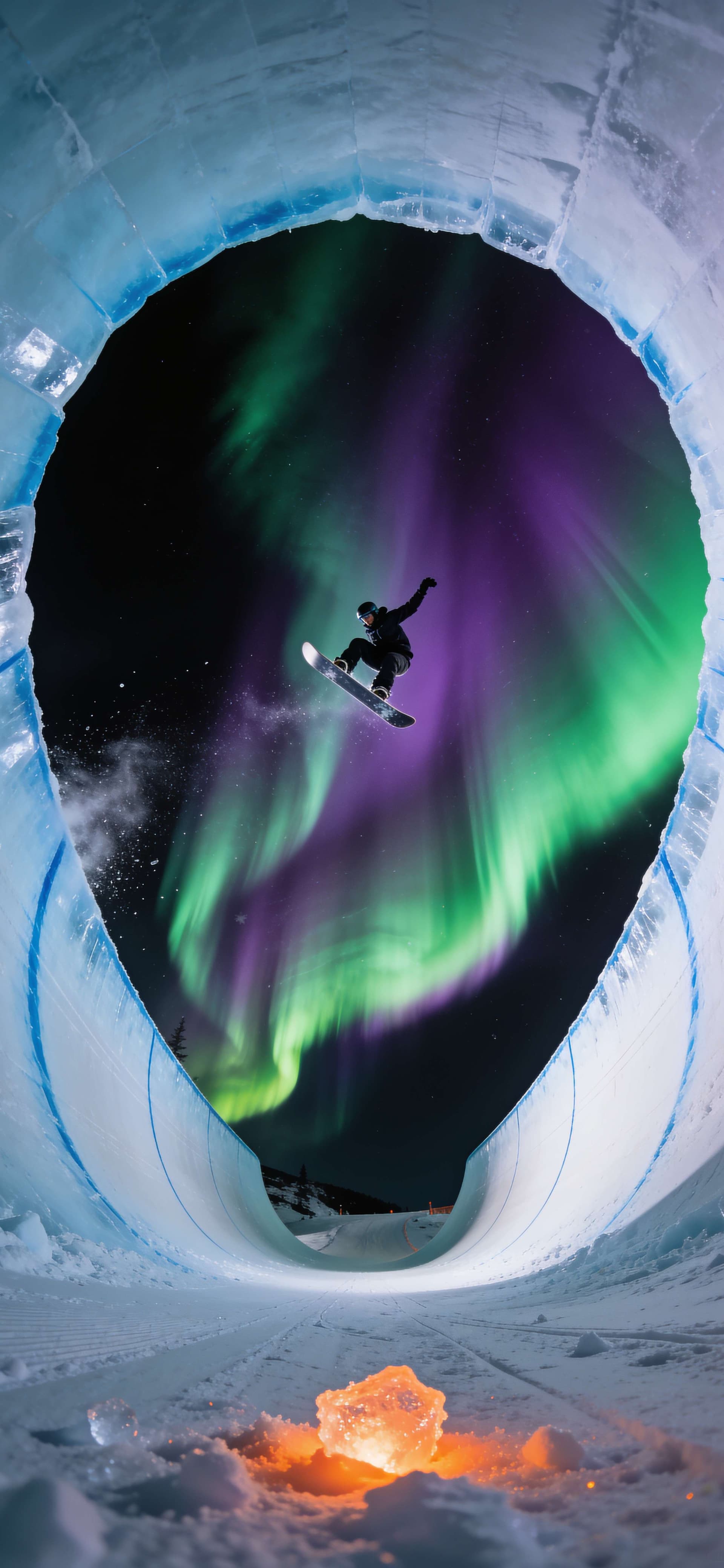 Northern Lights Jump - Pro phone wallpaper
