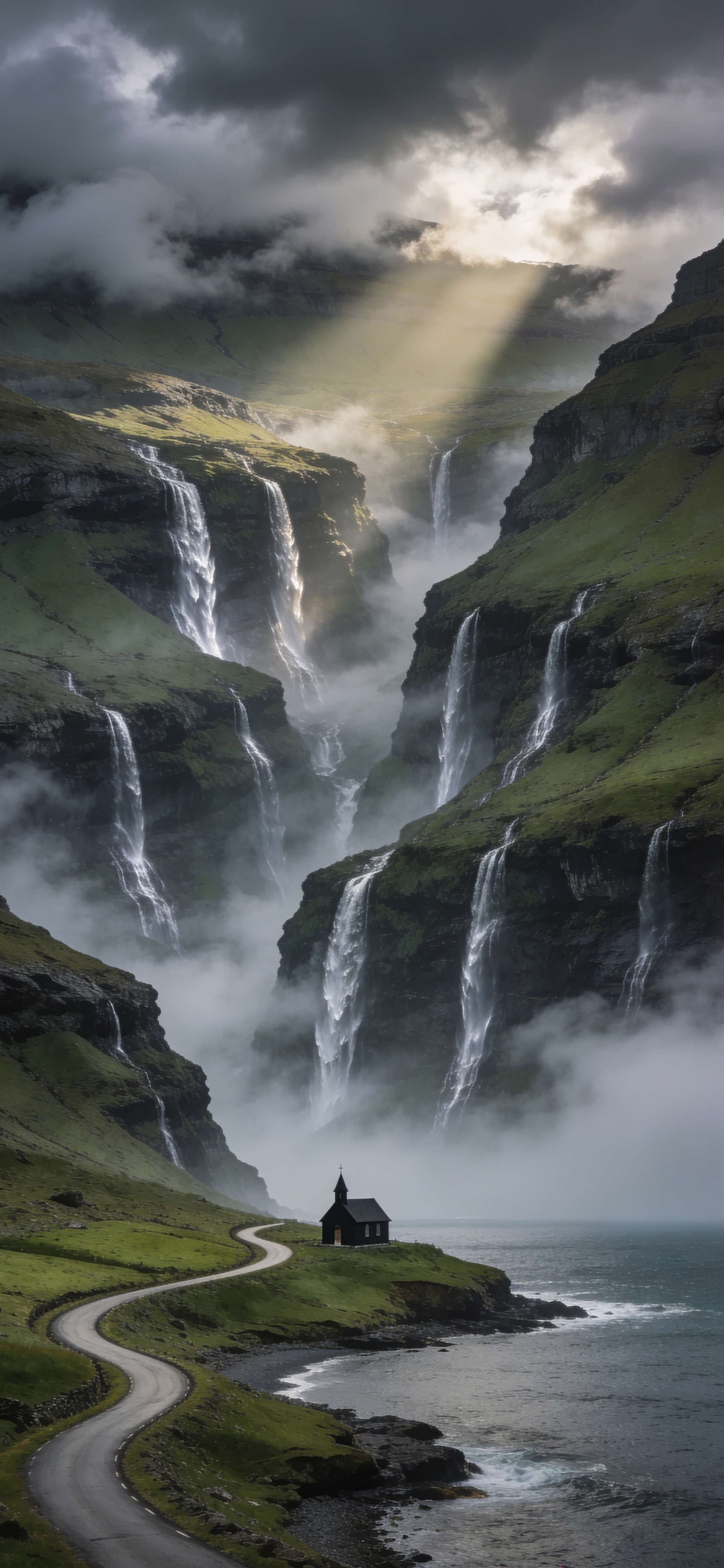Misty Valley Waterfalls - free phone wallpaper