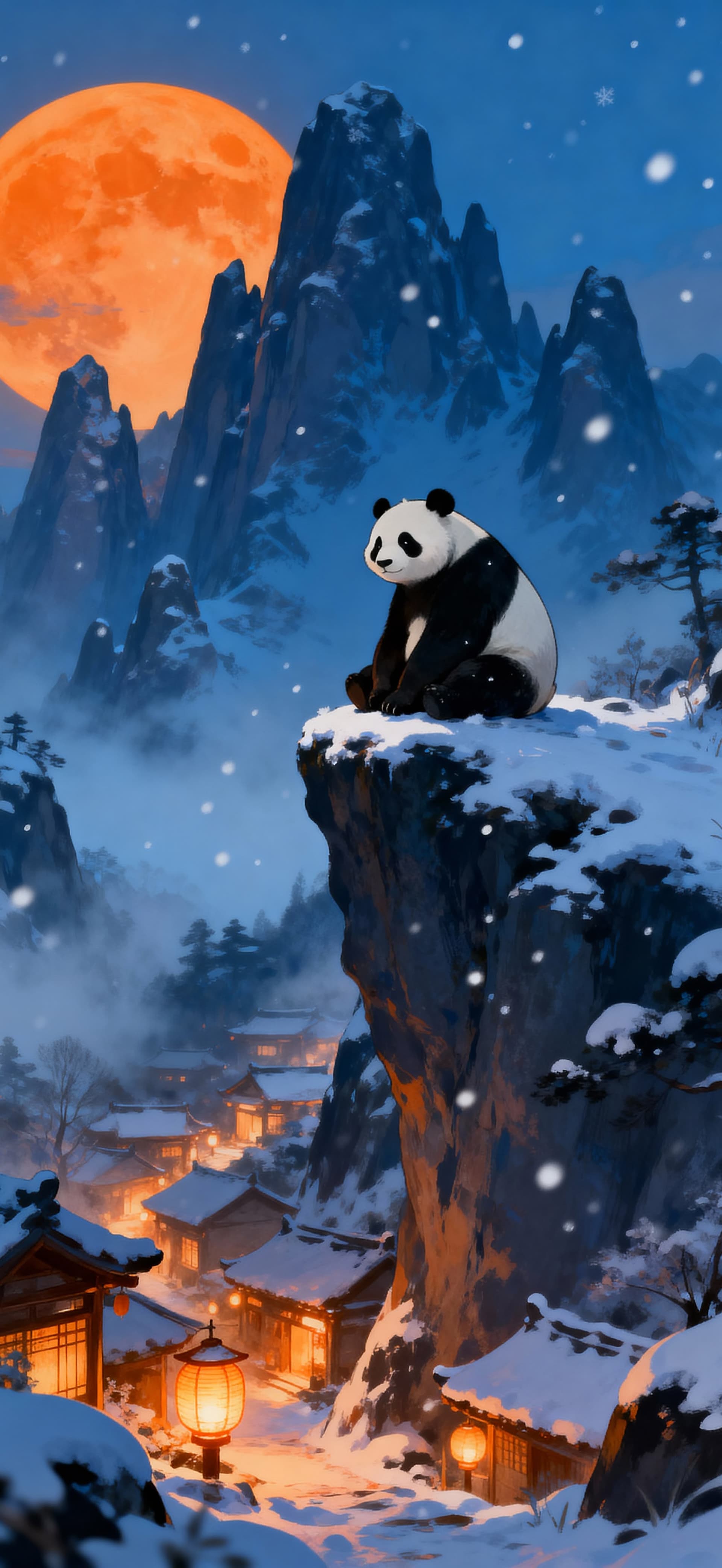 Panda snowfall 2 - free phone wallpaper