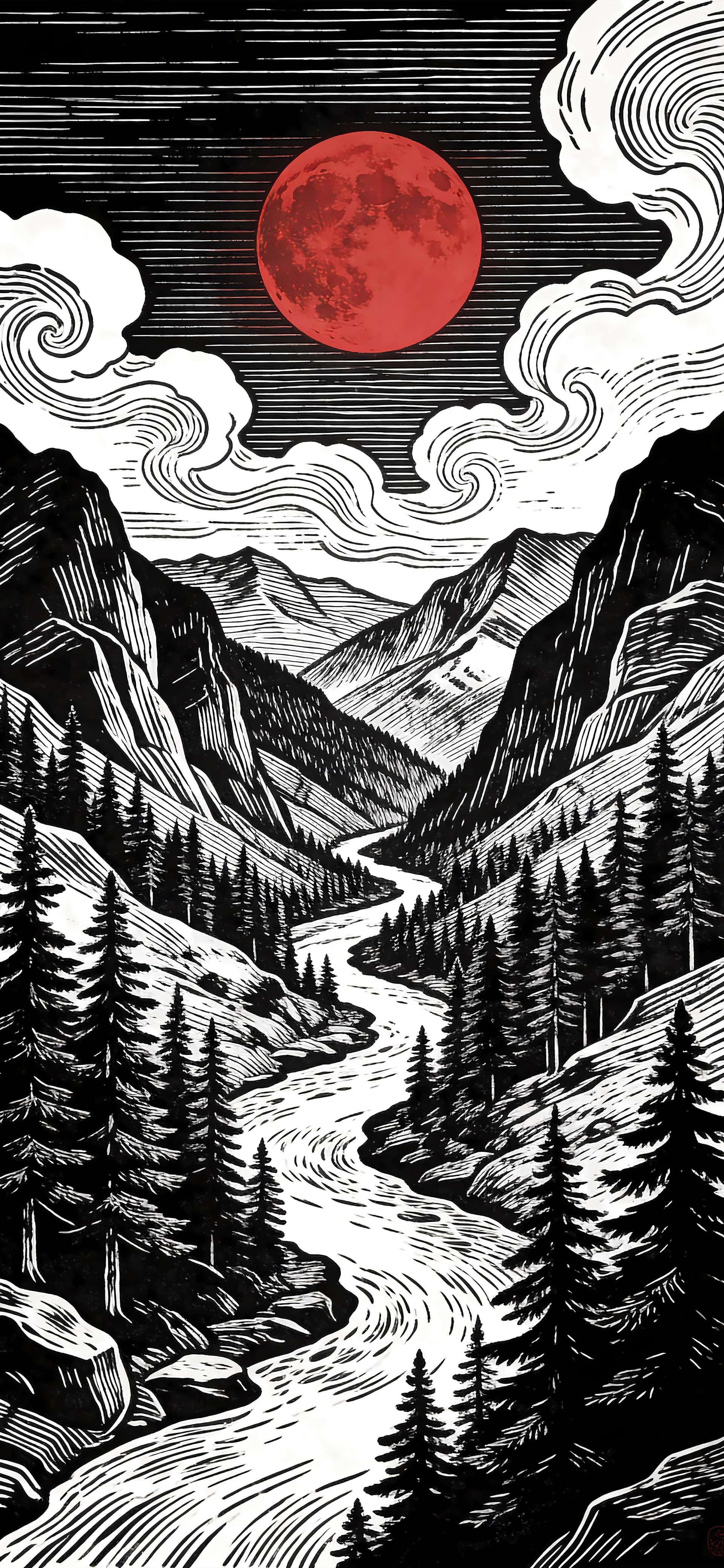 Blood Moon River - Pro phone wallpaper