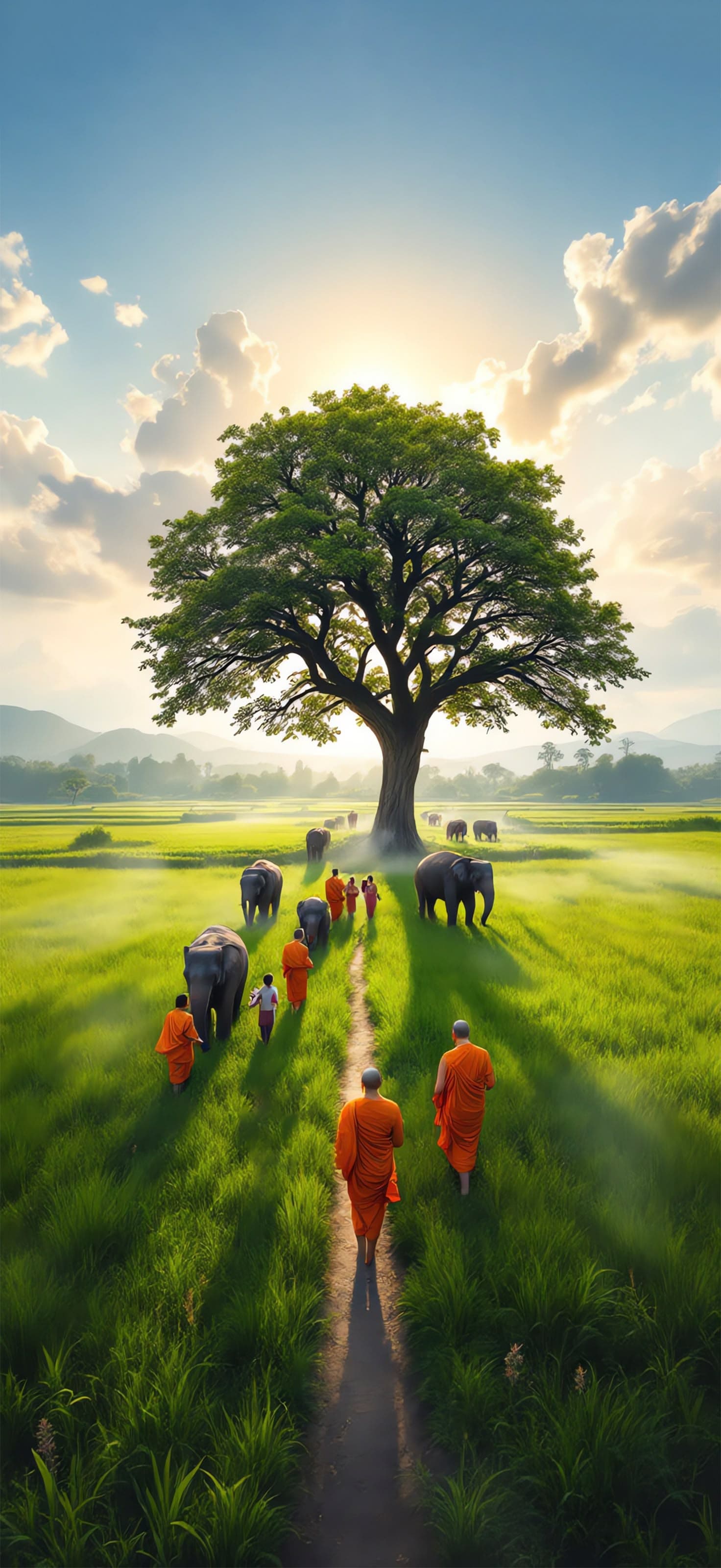 Monks and Elephants - Pro phone wallpaper