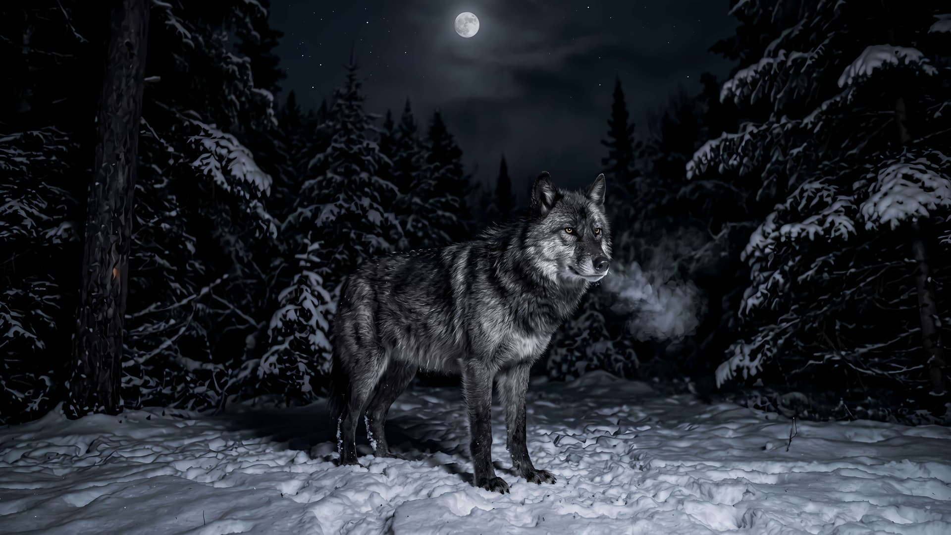 Winter Wolf Night - free desktop wallpaper
