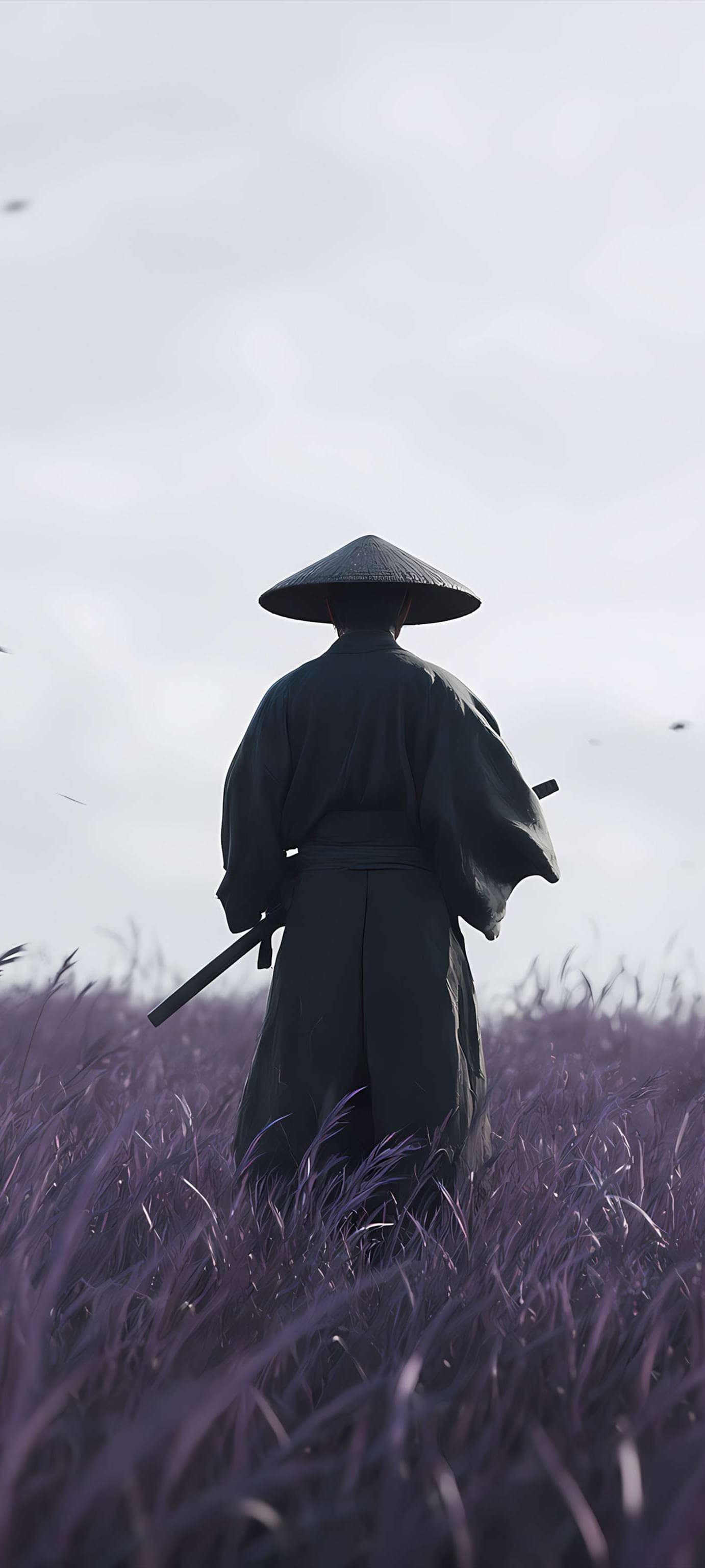 Lone Grassland Samurai - Pro phone wallpaper