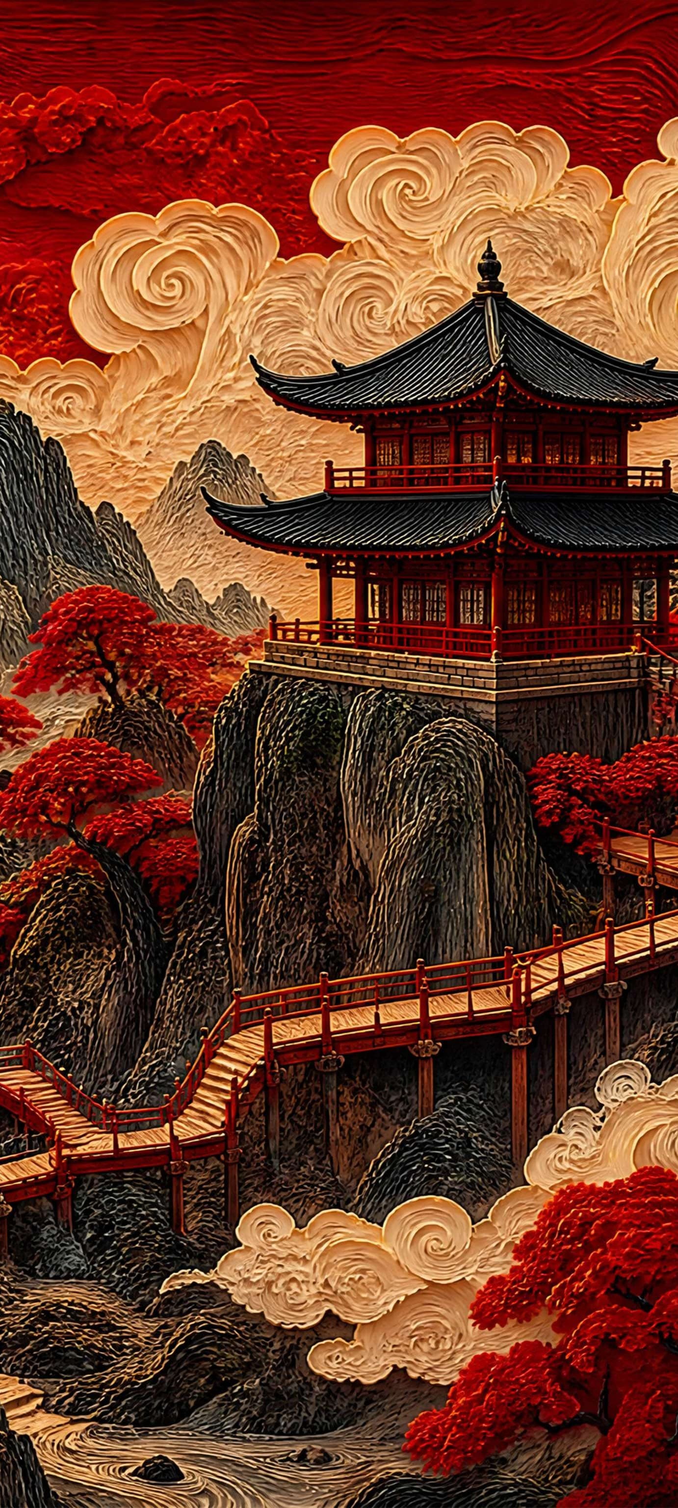 Crimson Mountain Shrine - Pro phone wallpaper