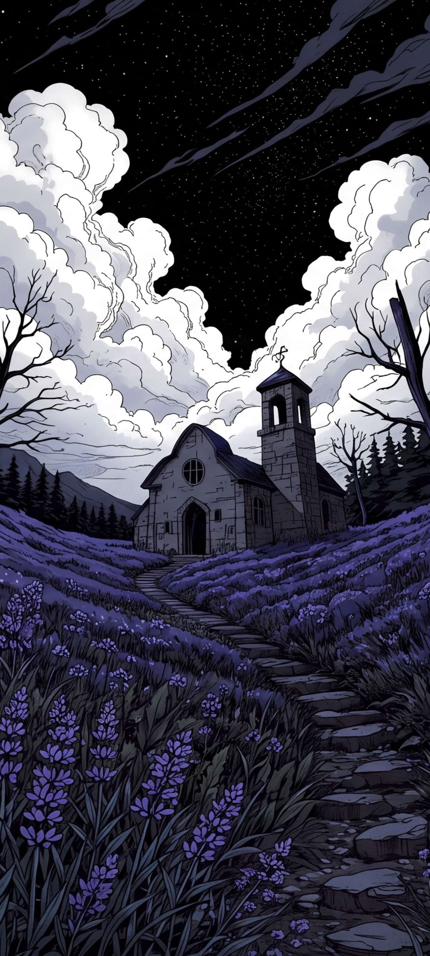 Lavender Field Chapel - free phone wallpaper