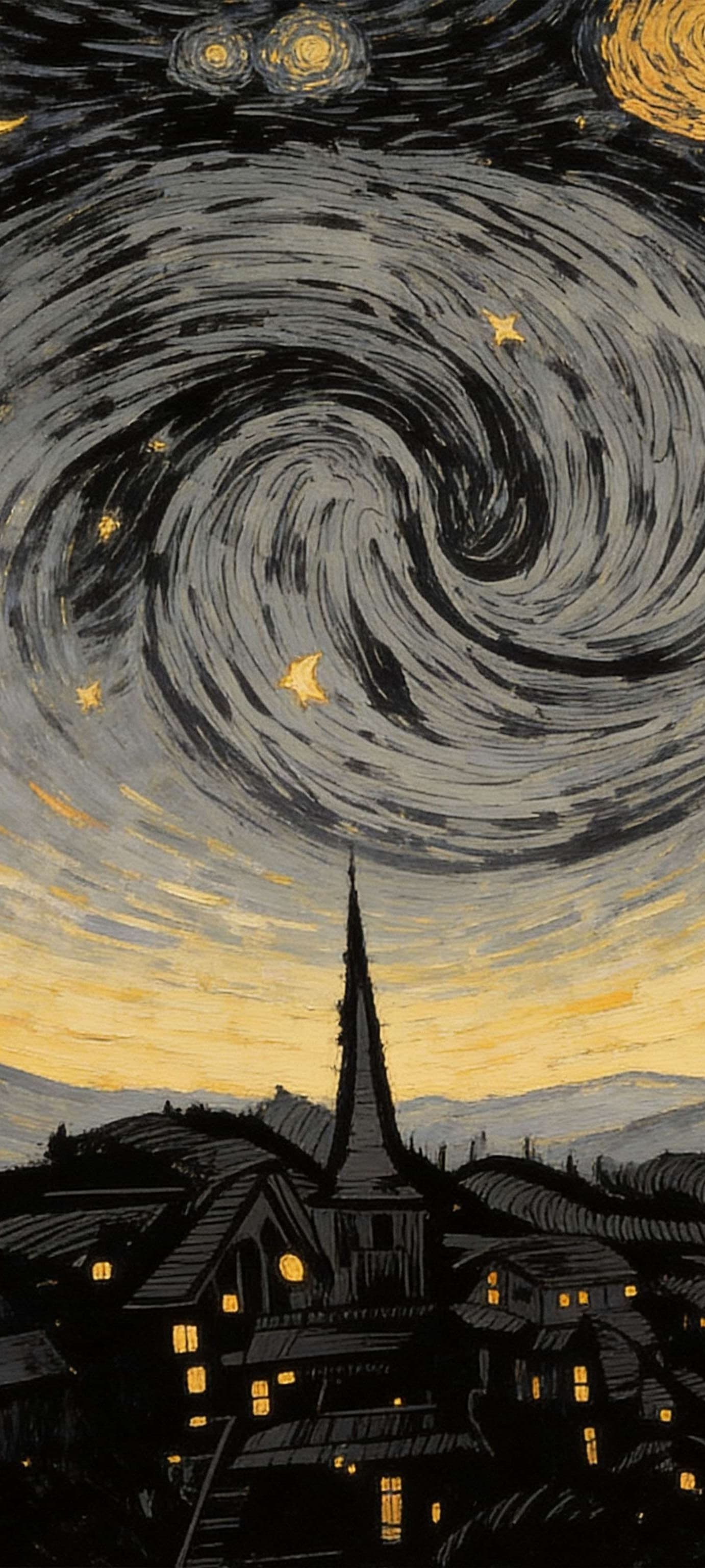 Starry Night Village - Pro phone wallpaper