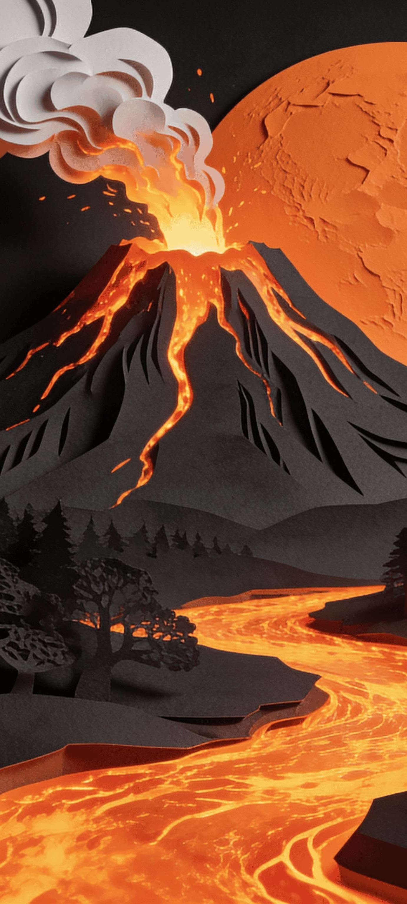 Papercraft Volcano - free phone wallpaper