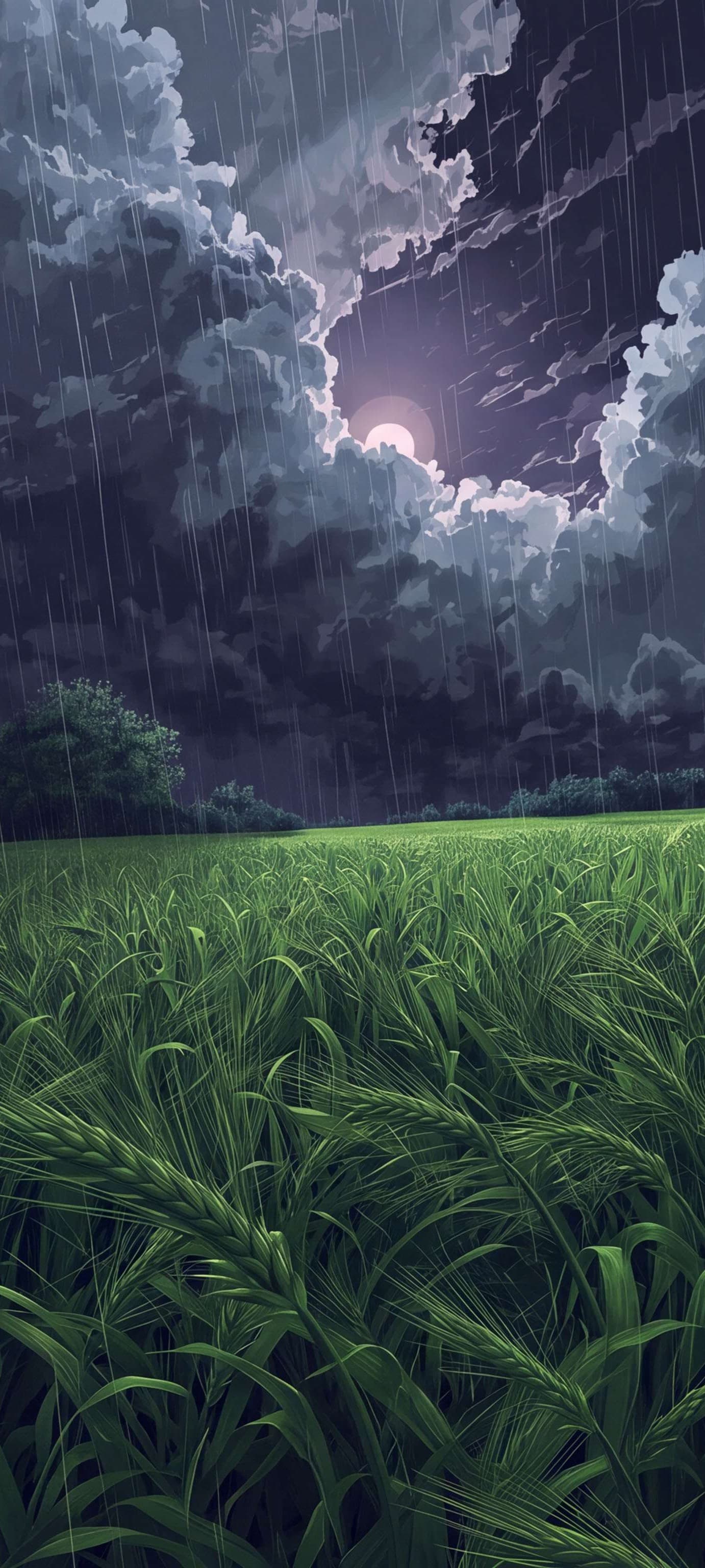 Moonlit Rain Field - free phone wallpaper