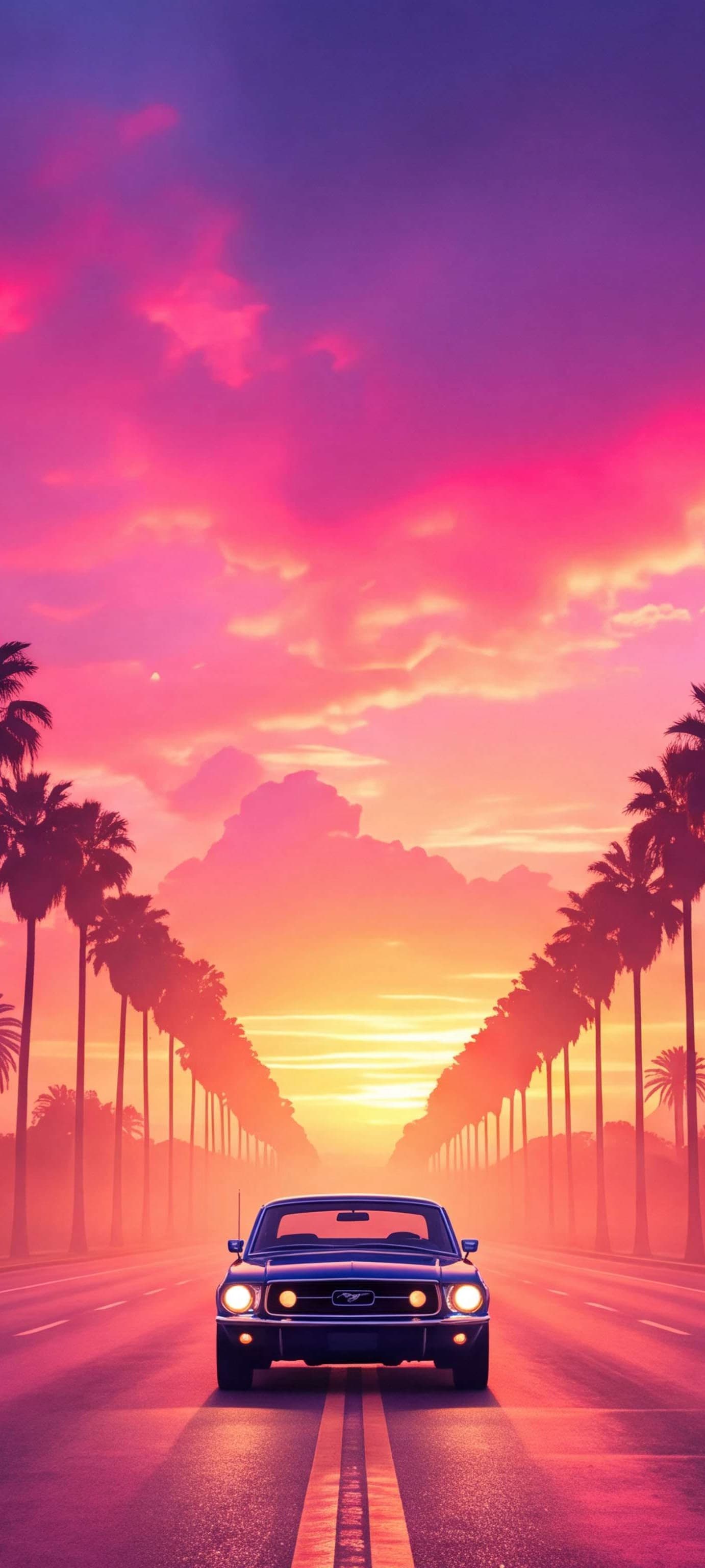 Synthwave Palm Drive - Pro phone wallpaper