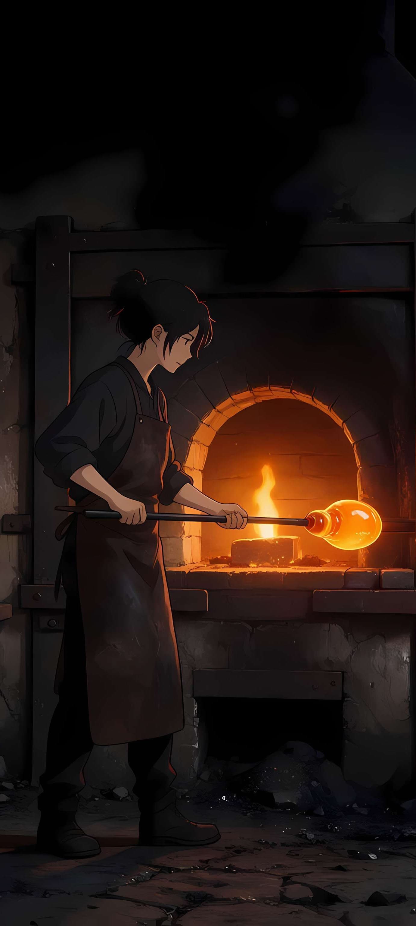 Glassblower At Work - Pro phone wallpaper