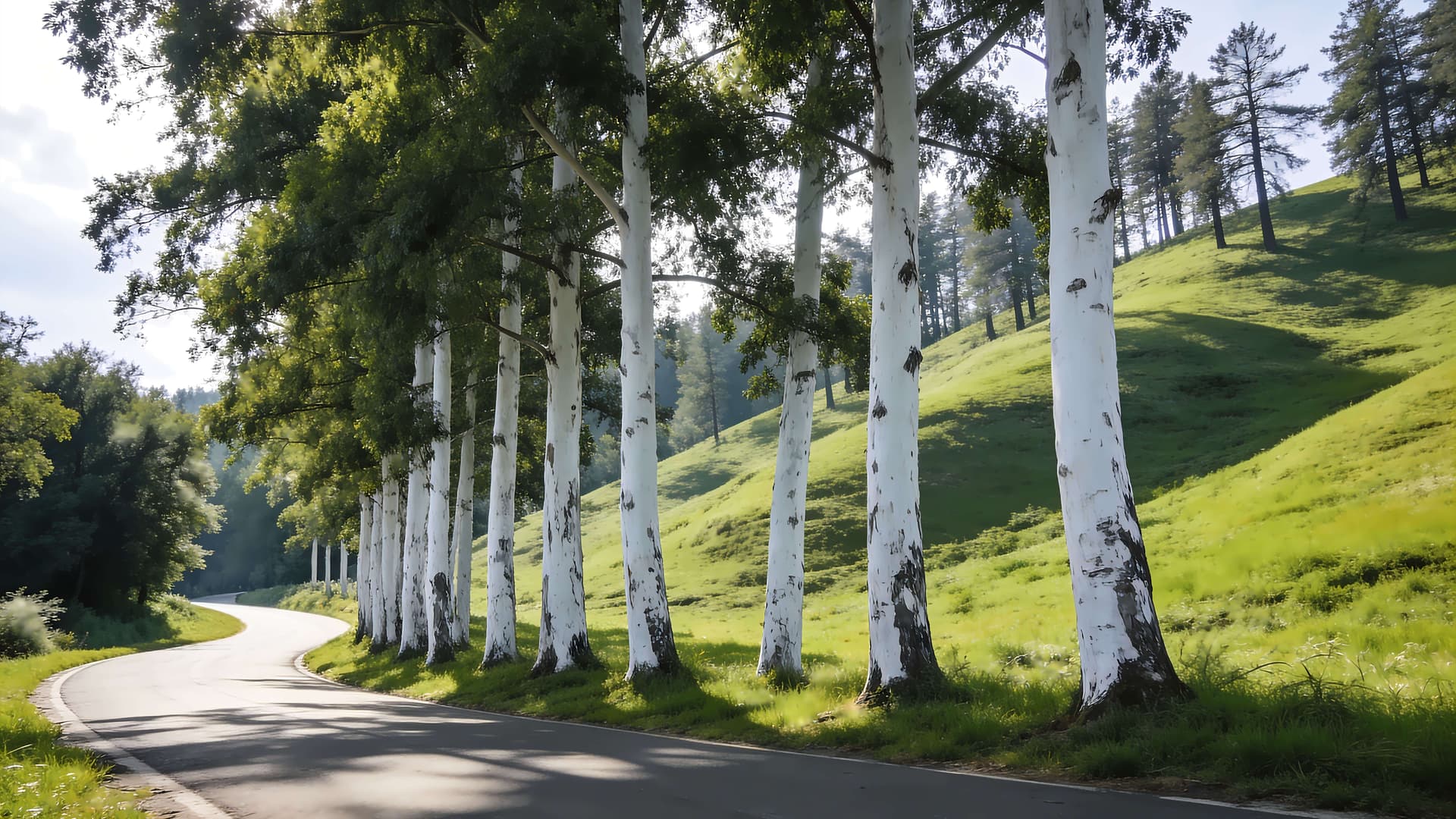 Birch Tree Path - Pro desktop wallpaper